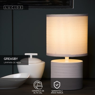 Lucide GREASBY - Lámpara de mesa - Ø 14 cm - 1xE14 - Beige